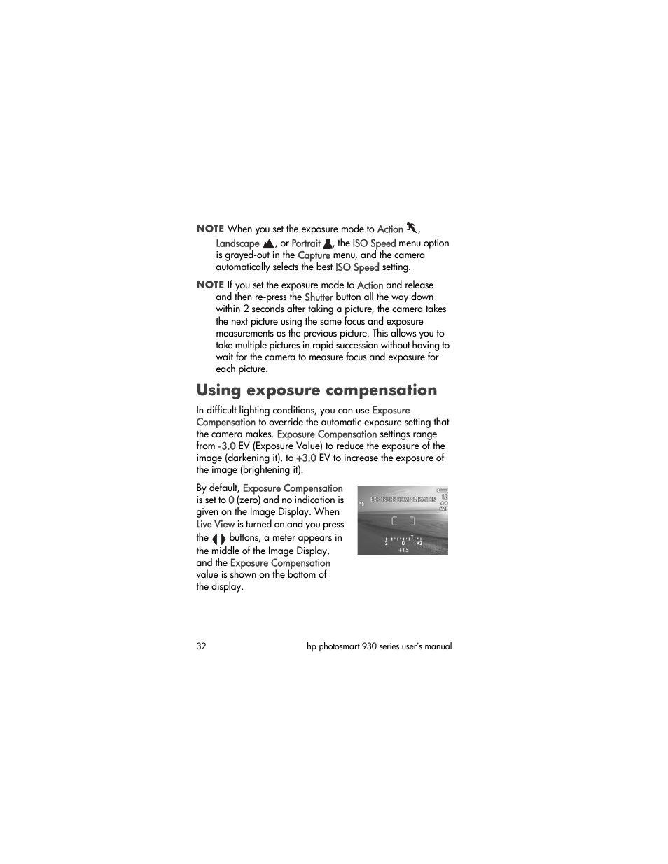 Using exposure compensation | HP 930 User Manual | Page 32 / 118