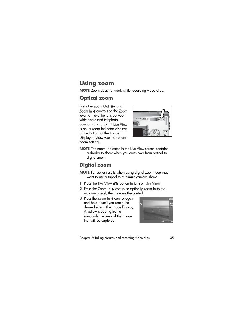 Using zoom, Optical zoom, Digital zoom | HP 930 User Manual | Page 35 / 118