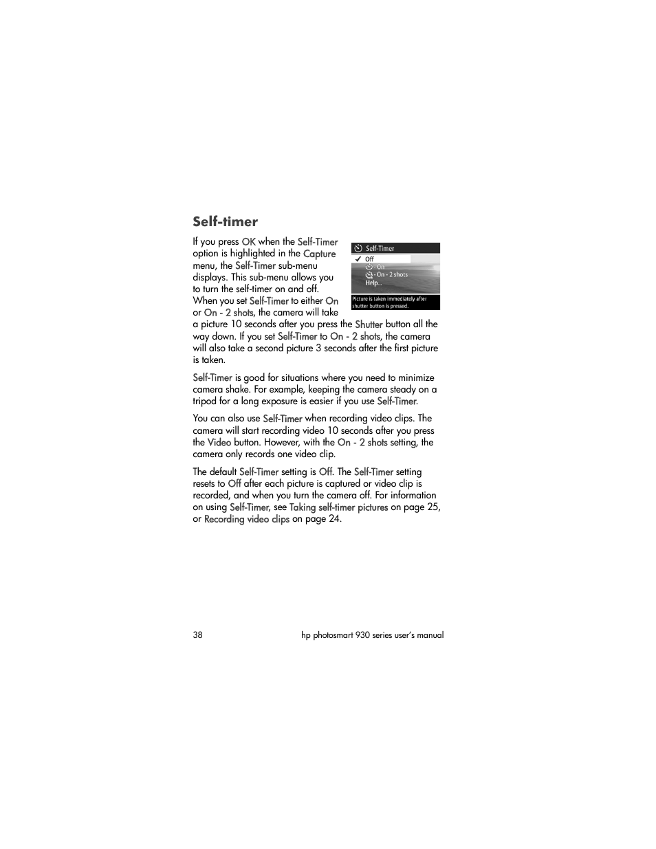 Self-timer | HP 930 User Manual | Page 38 / 118
