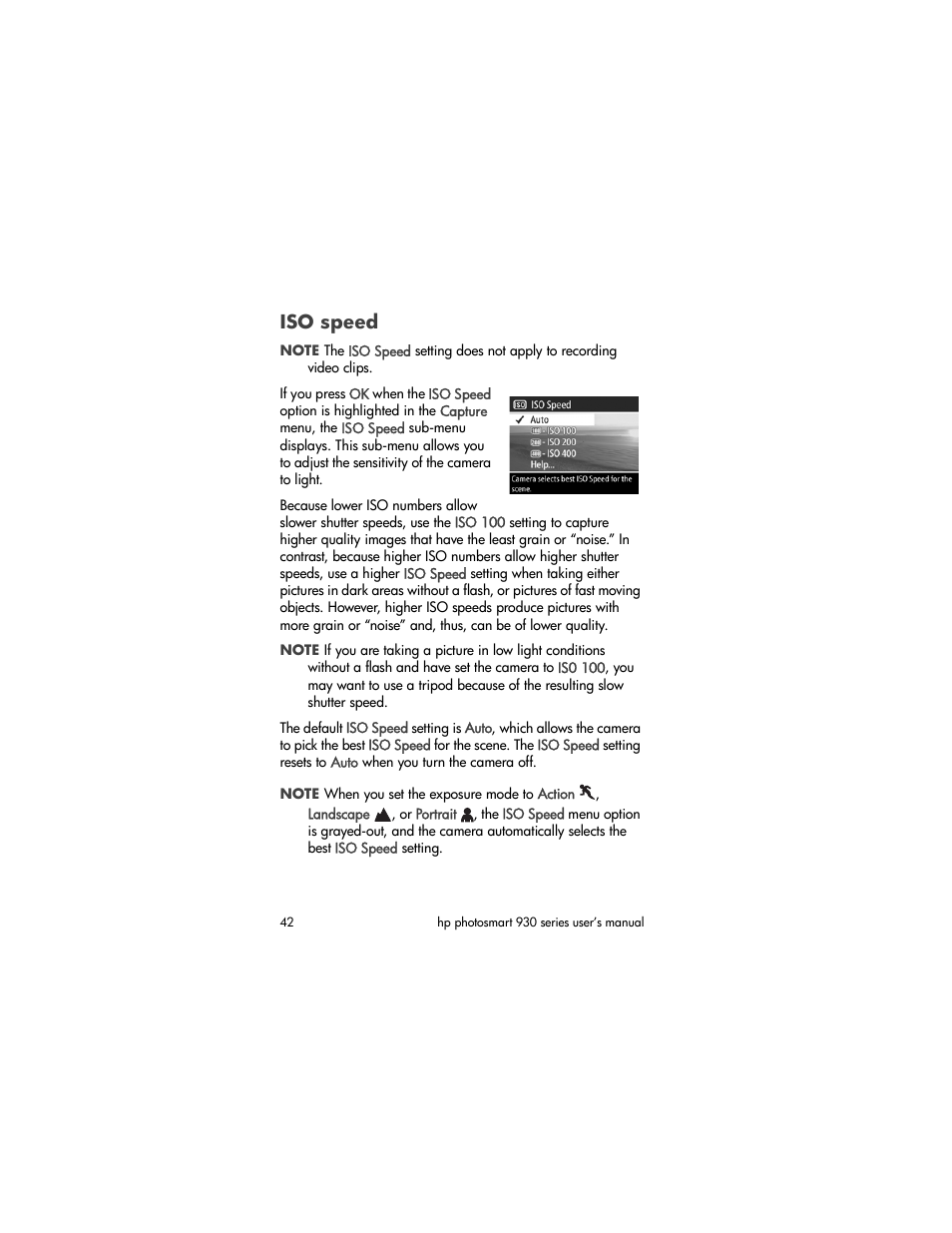 Iso speed | HP 930 User Manual | Page 42 / 118