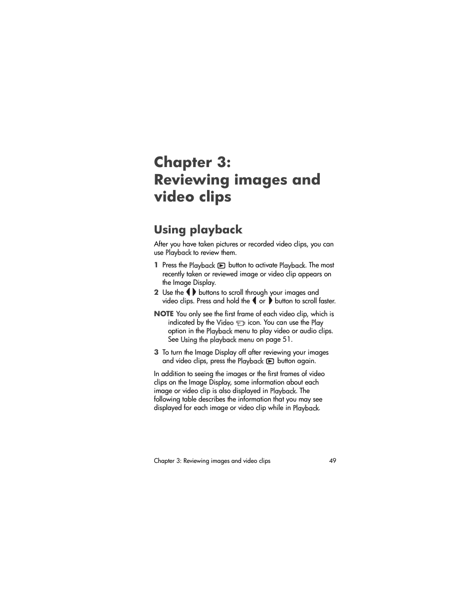 Chapter 3: reviewing images and video clips, Using playback | HP 930 User Manual | Page 49 / 118