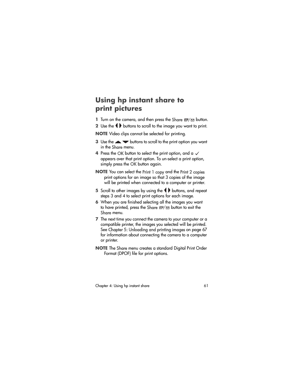 Using hp instant share to print pictures | HP 930 User Manual | Page 61 / 118