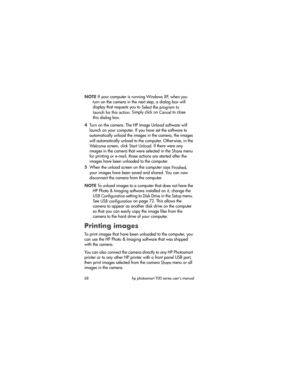 Printing images | HP 930 User Manual | Page 68 / 118