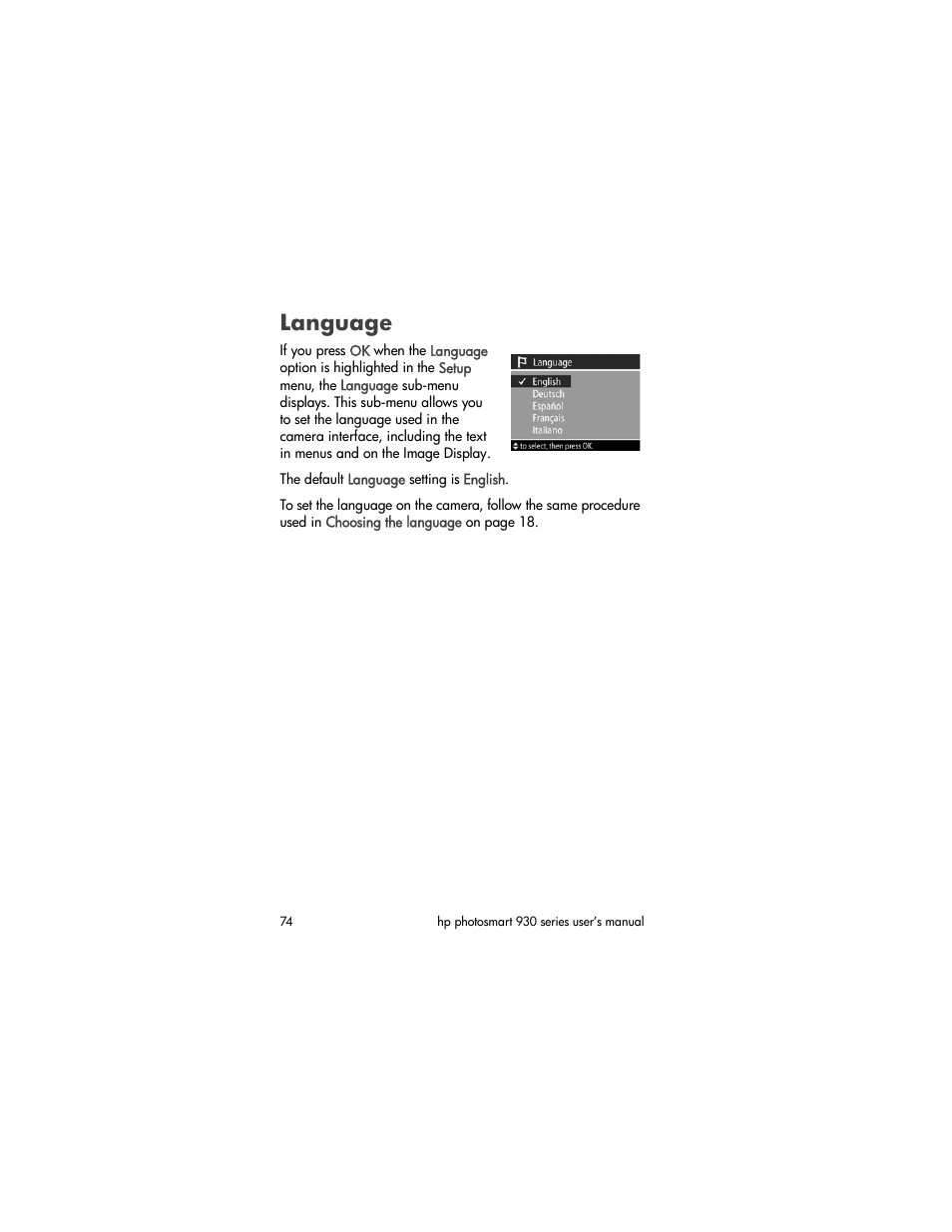 Language | HP 930 User Manual | Page 74 / 118