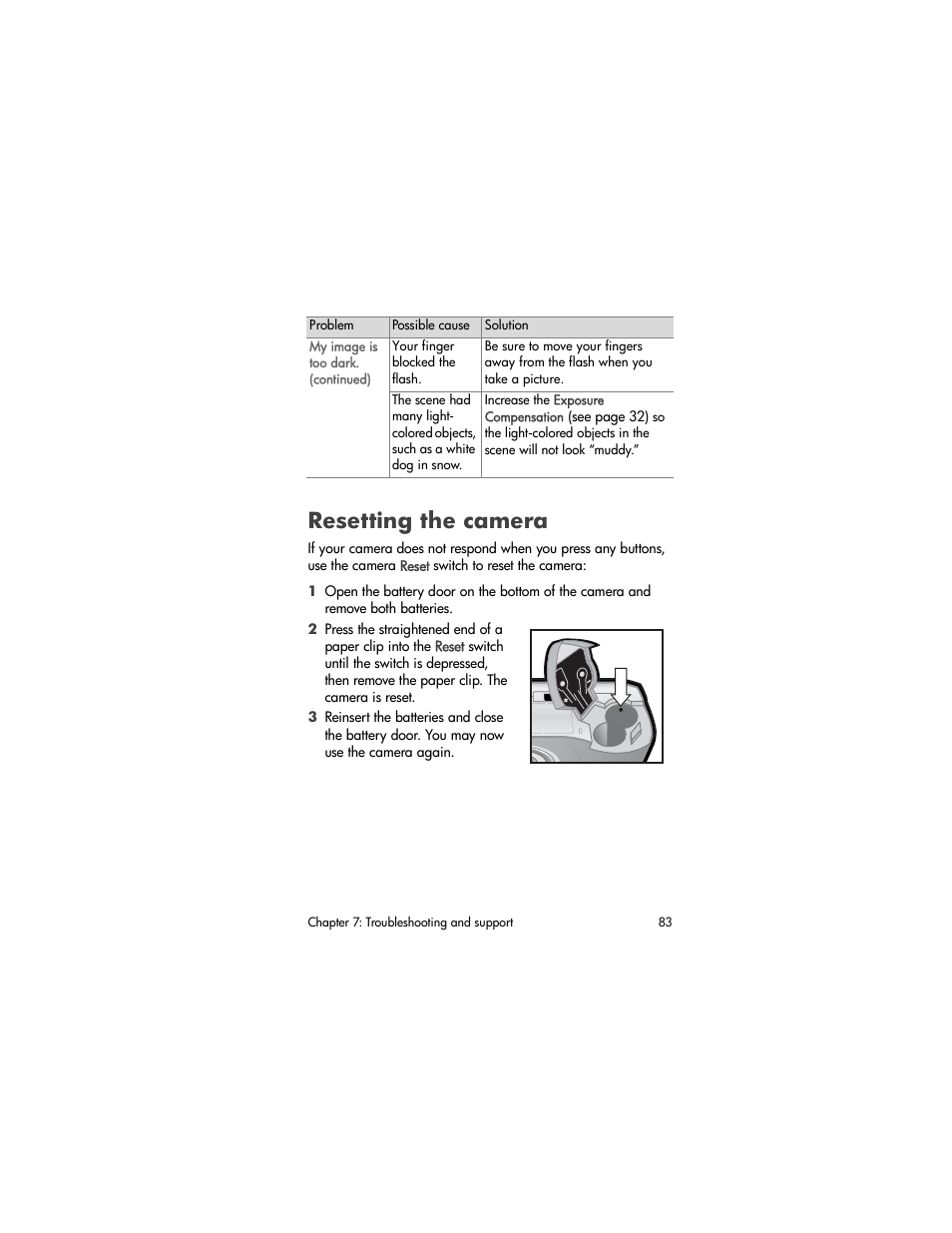 Resetting the camera | HP 930 User Manual | Page 83 / 118
