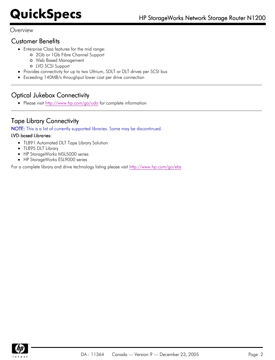 Quickspecs | HP N1200 User Manual | Page 2 / 6