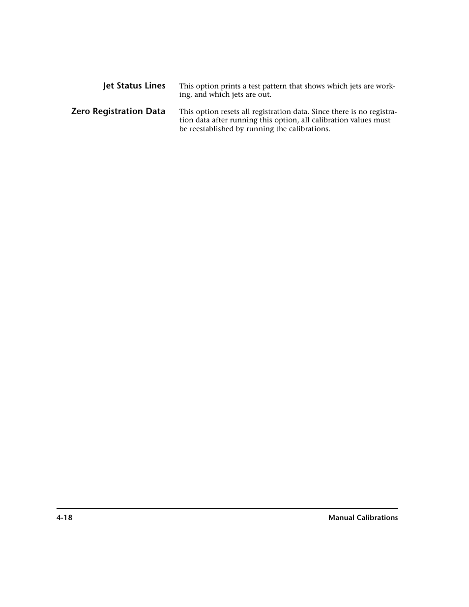 Jet status lines, Zero registration data | HP 0706124 REV B User Manual | Page 106 / 150