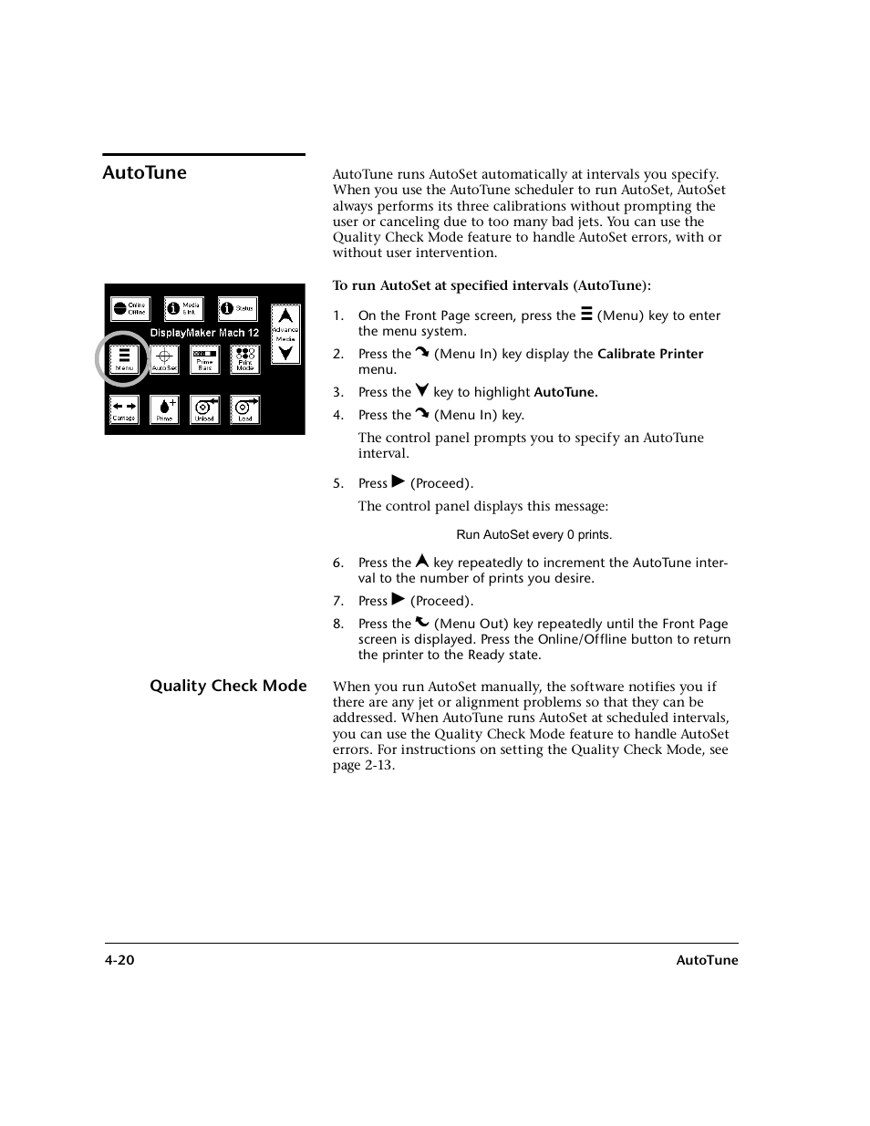 Autotune, Quality check mode | HP 0706124 REV B User Manual | Page 108 / 150