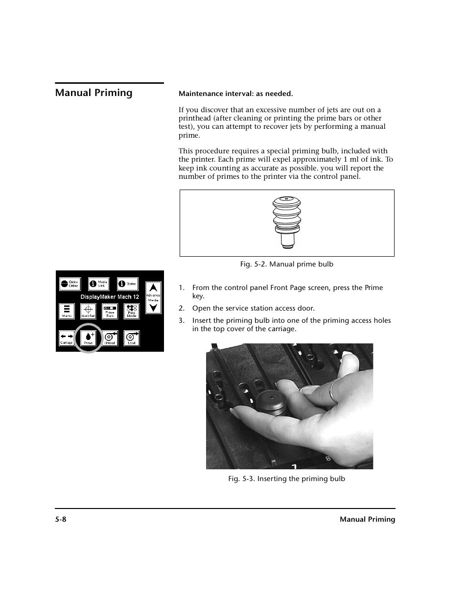 Manual priming | HP 0706124 REV B User Manual | Page 120 / 150