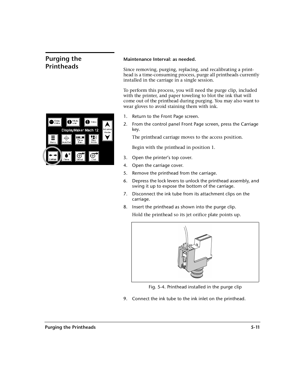 Purging the printheads | HP 0706124 REV B User Manual | Page 123 / 150