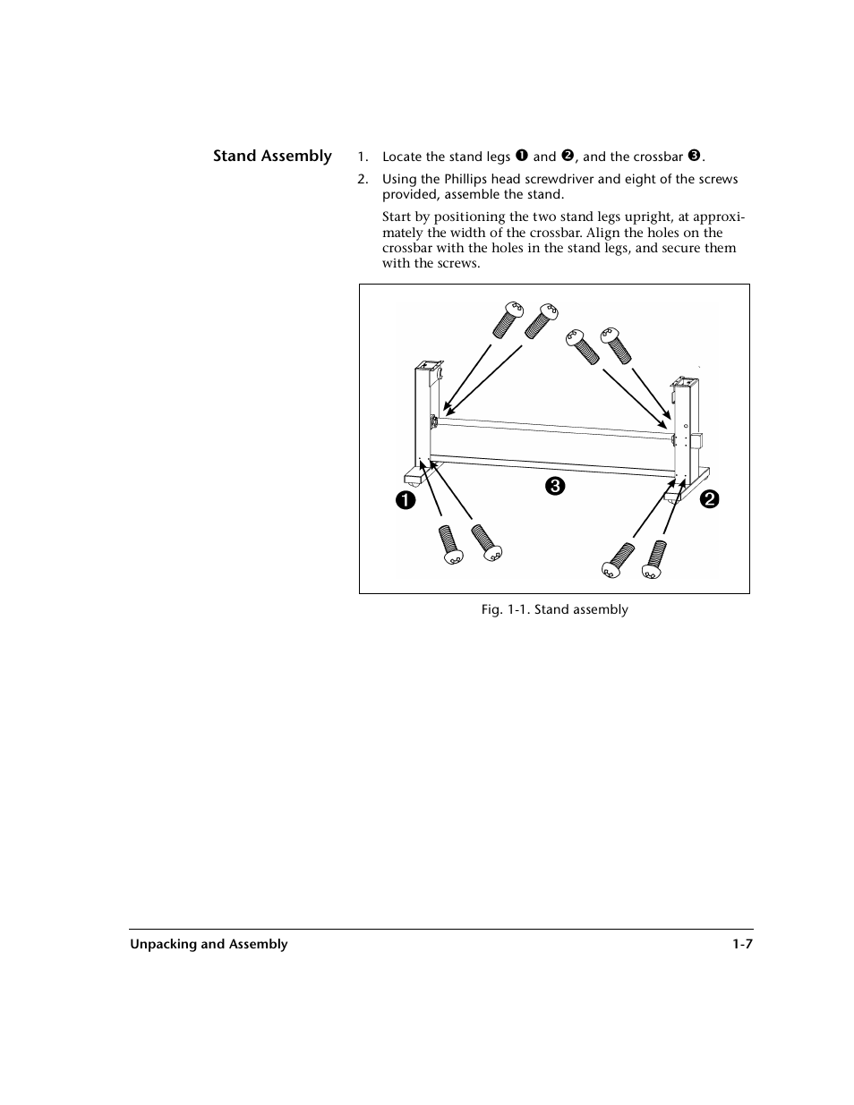 Stand assembly, Stand assembly -7 | HP 0706124 REV B User Manual | Page 19 / 150