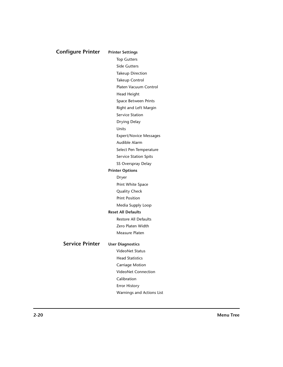 Configure printer, Service printer, Configure printer -20 service printer -20 | HP 0706124 REV B User Manual | Page 54 / 150