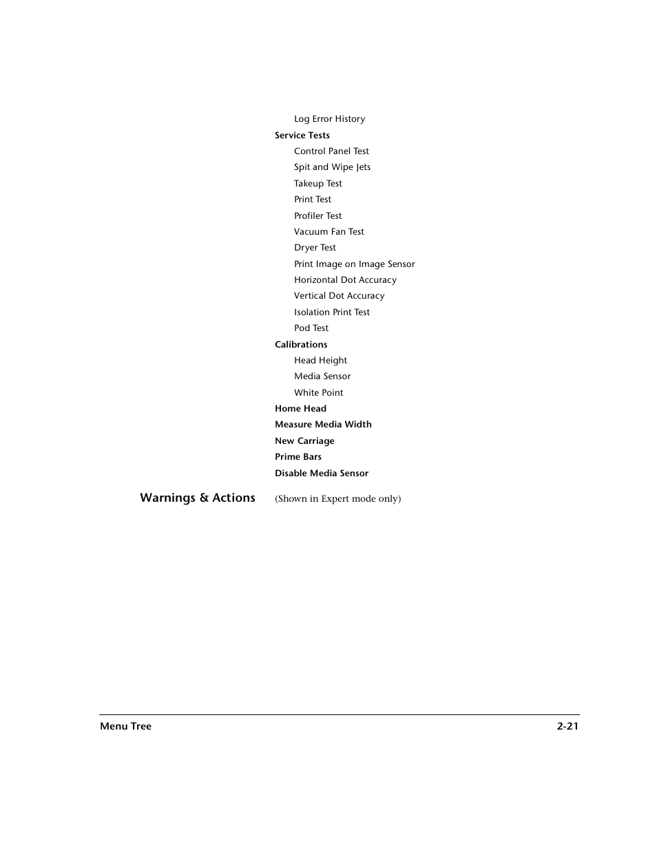 Warnings & actions, Warnings & actions -21 | HP 0706124 REV B User Manual | Page 55 / 150