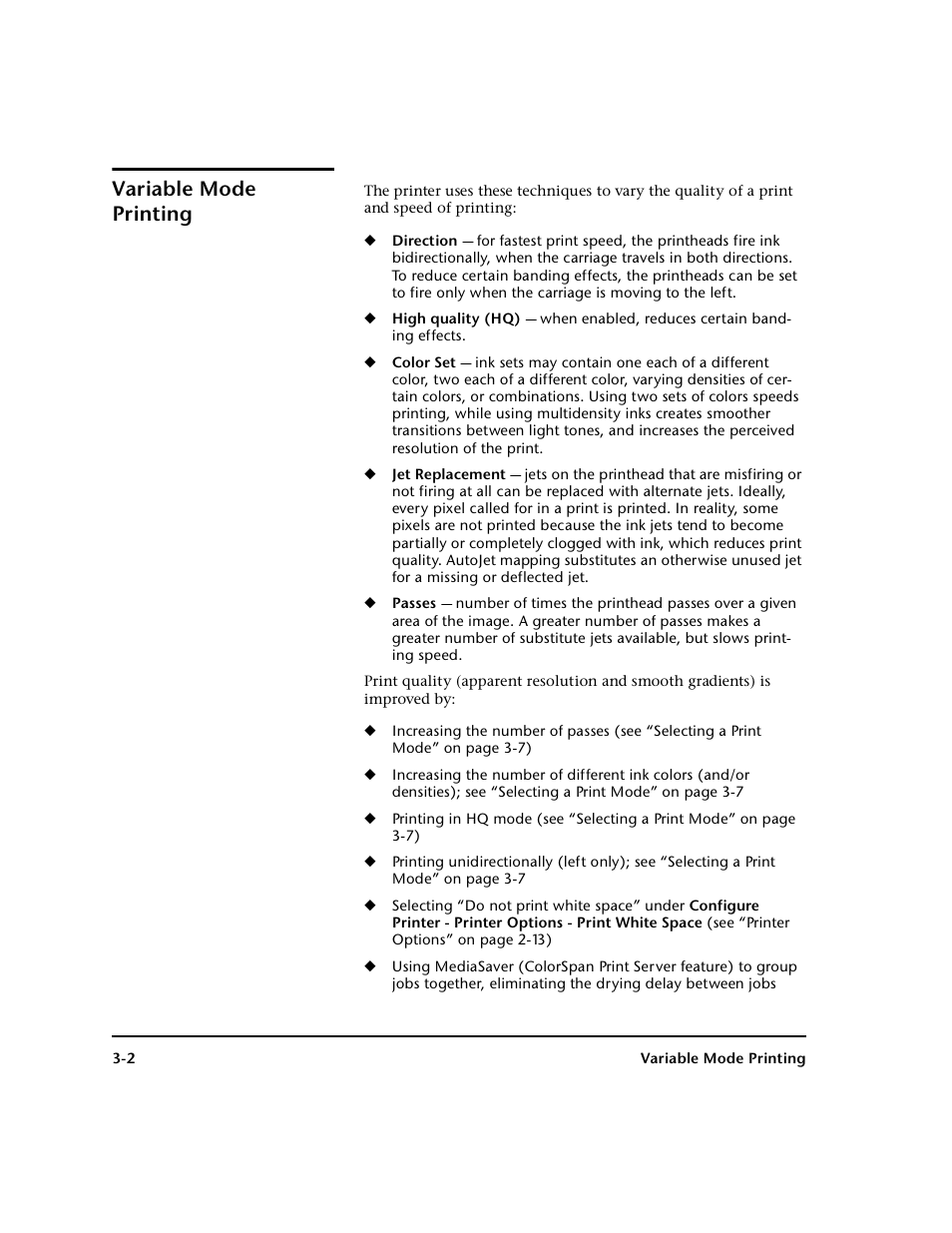 Variable mode printing, Variable mode printing -2 | HP 0706124 REV B User Manual | Page 58 / 150