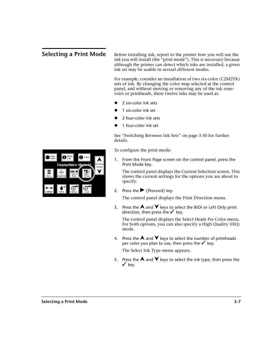 Selecting a print mode, Selecting a print mode -7, E “selecting a print | Ee “selecting a print, Selecting a print, Selecting a, Selecting a print mode” on | HP 0706124 REV B User Manual | Page 63 / 150