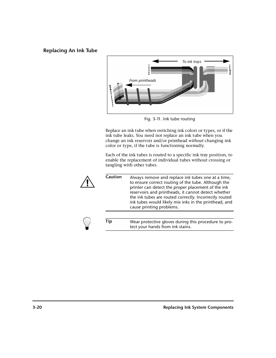Replacing an ink tube, Replacing an ink tube -20 | HP 0706124 REV B User Manual | Page 76 / 150