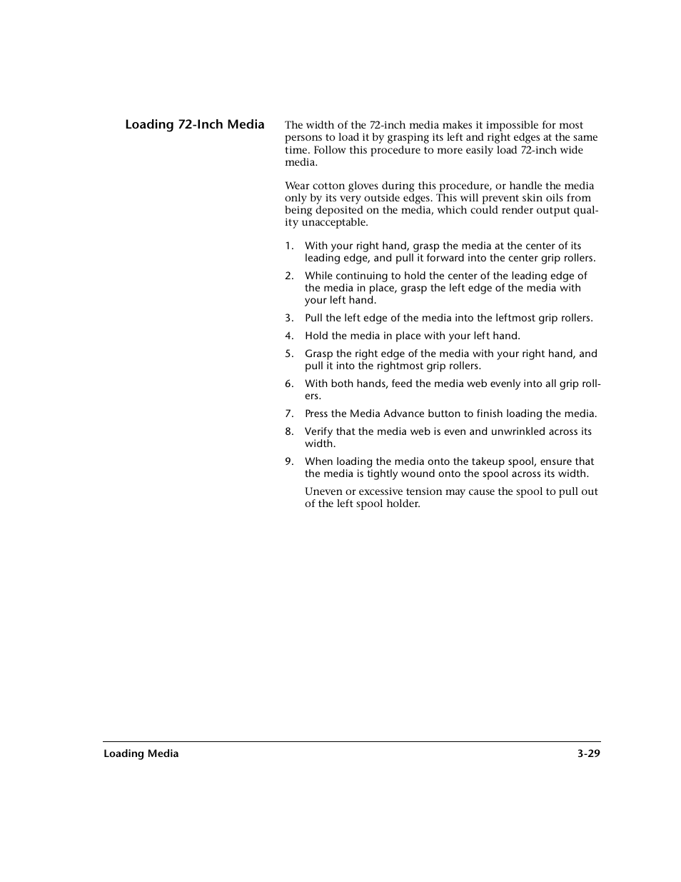 Loading 72-inch media, Loading 72-inch media -29 | HP 0706124 REV B User Manual | Page 85 / 150