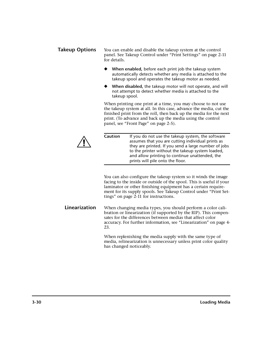 Takeup options, Linearization, Takeup options -30 linearization -30 | HP 0706124 REV B User Manual | Page 86 / 150