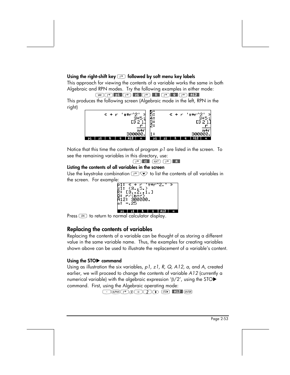 Replacing the contents of variables | HP 48gII User Manual | Page 111 / 864