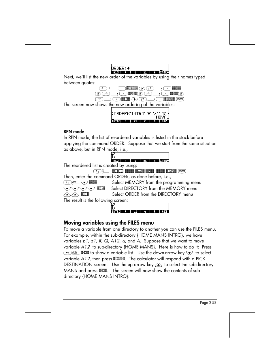 Moving variables using the files menu | HP 48gII User Manual | Page 116 / 864