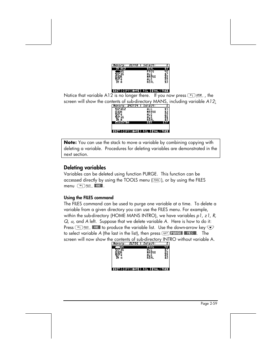 Deleting variables | HP 48gII User Manual | Page 117 / 864