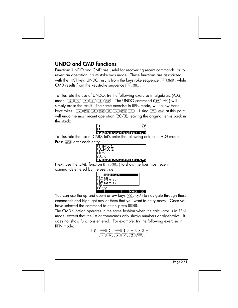 Undo and cmd functions | HP 48gII User Manual | Page 119 / 864