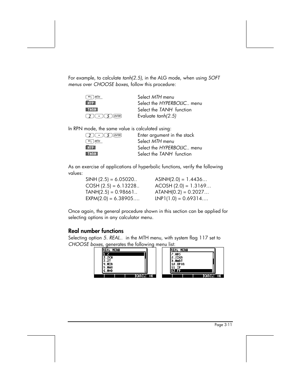 Real number functions | HP 48gII User Manual | Page 136 / 864