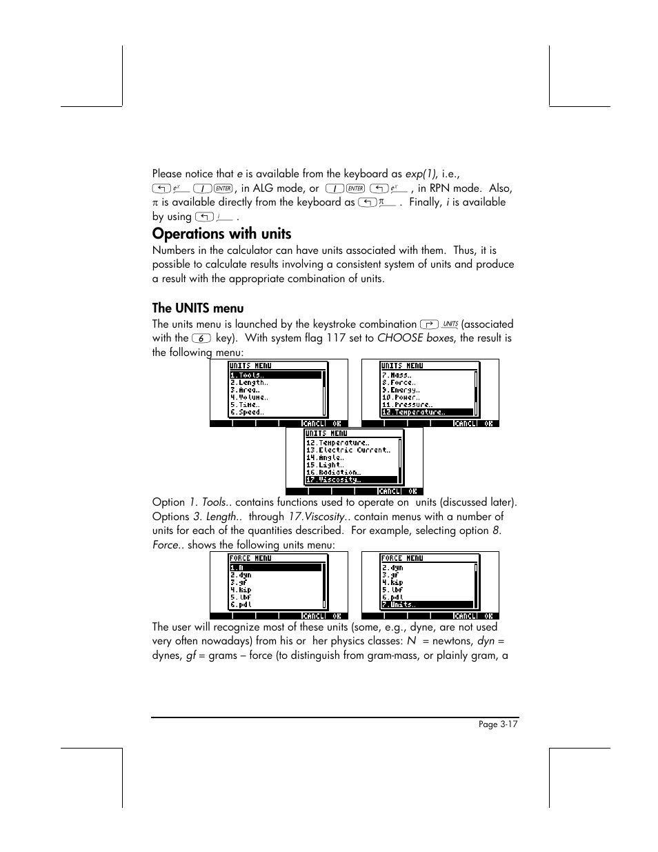 Operations with units, The units menu | HP 48gII User Manual | Page 142 / 864