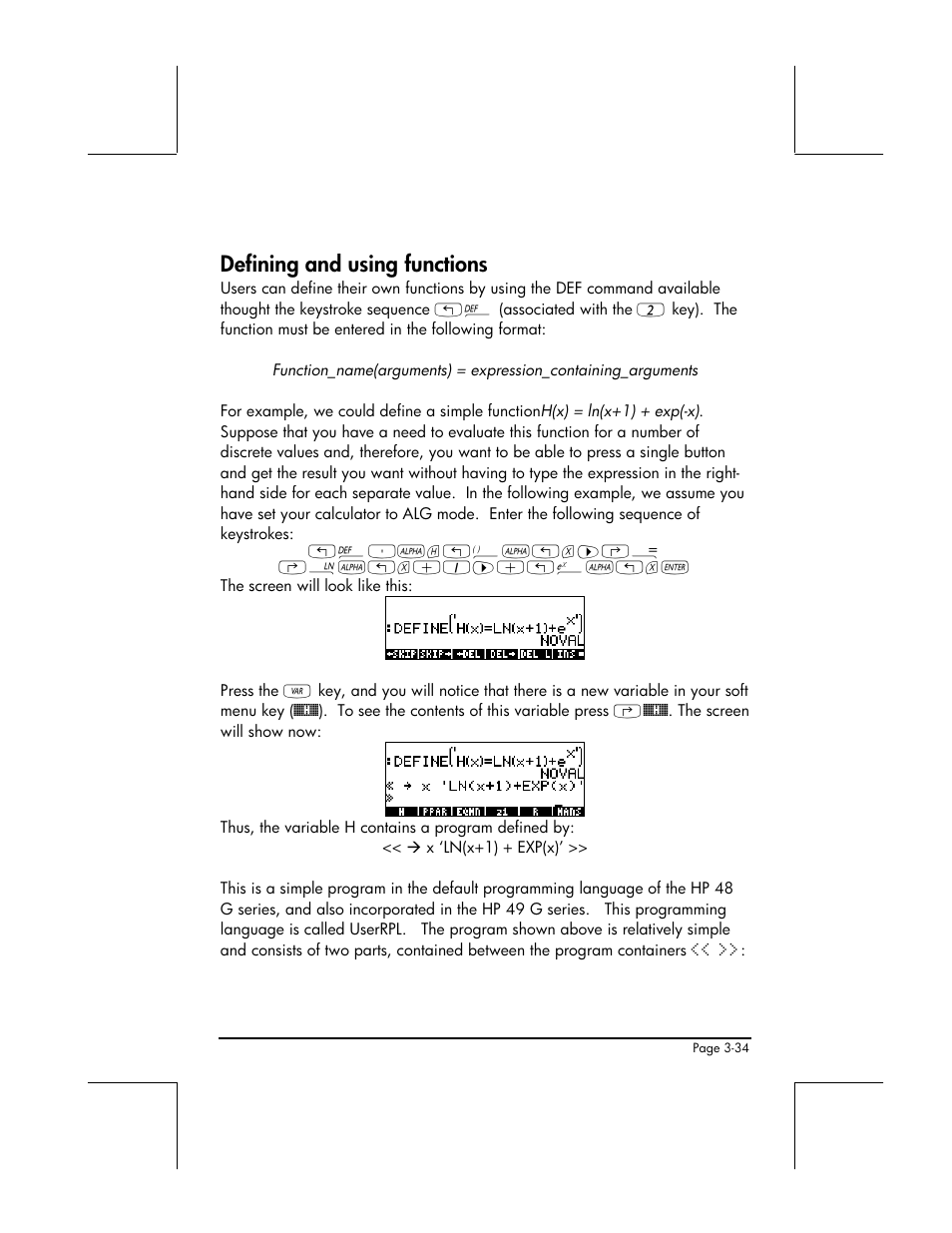 Defining and using functions | HP 48gII User Manual | Page 159 / 864