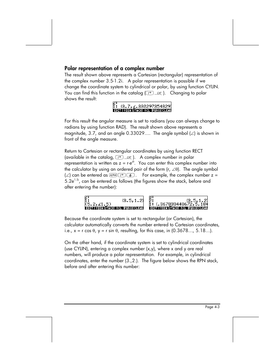 Polar representation of a complex number | HP 48gII User Manual | Page 165 / 864