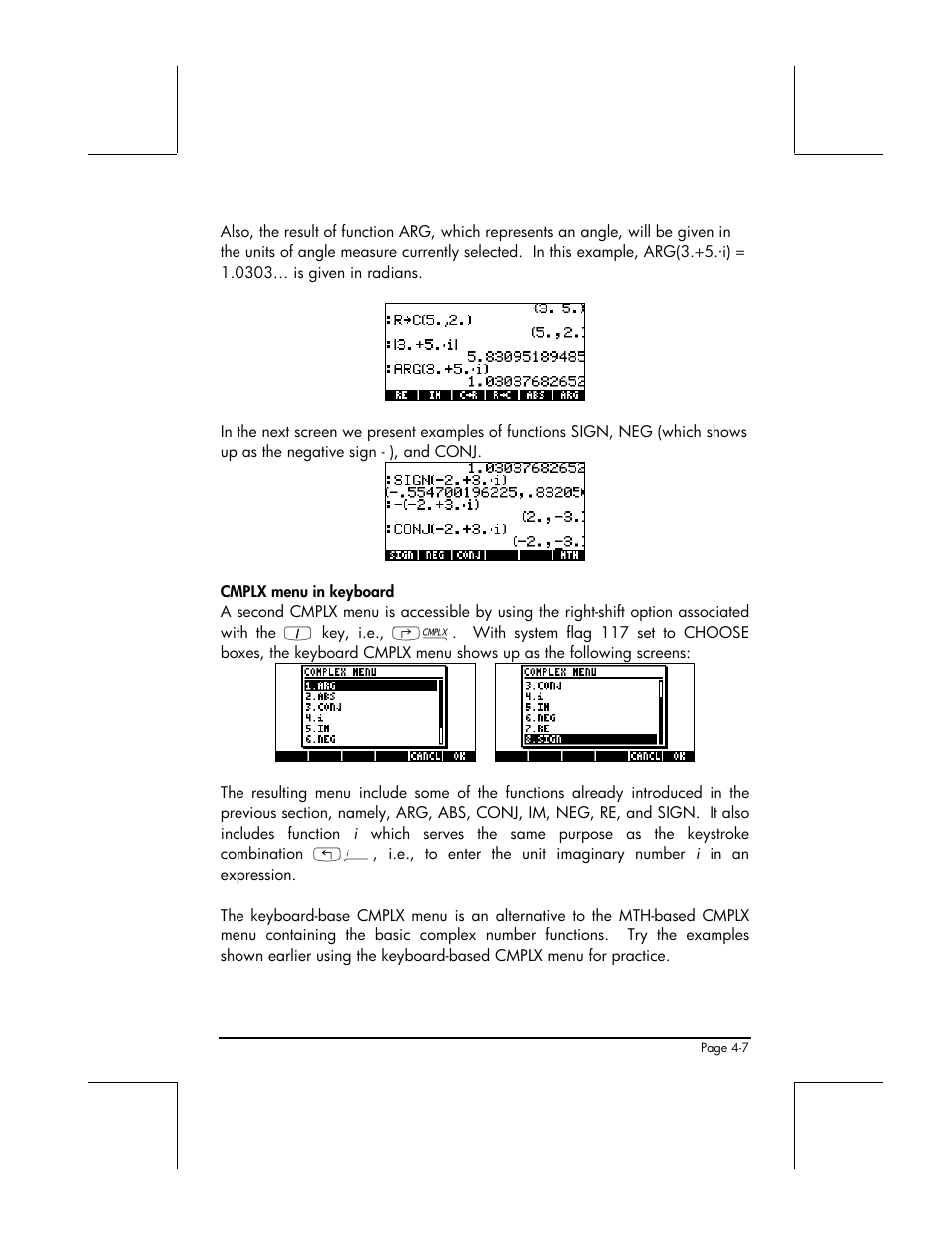 Cmplx menu in keyboard | HP 48gII User Manual | Page 169 / 864