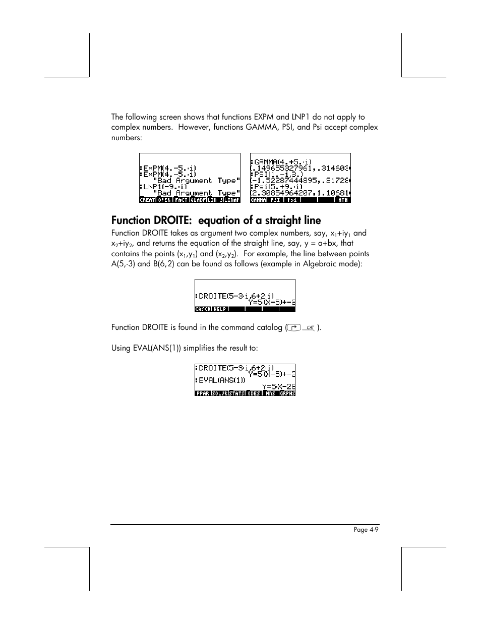 Function droite: equation of a straight line | HP 48gII User Manual | Page 171 / 864