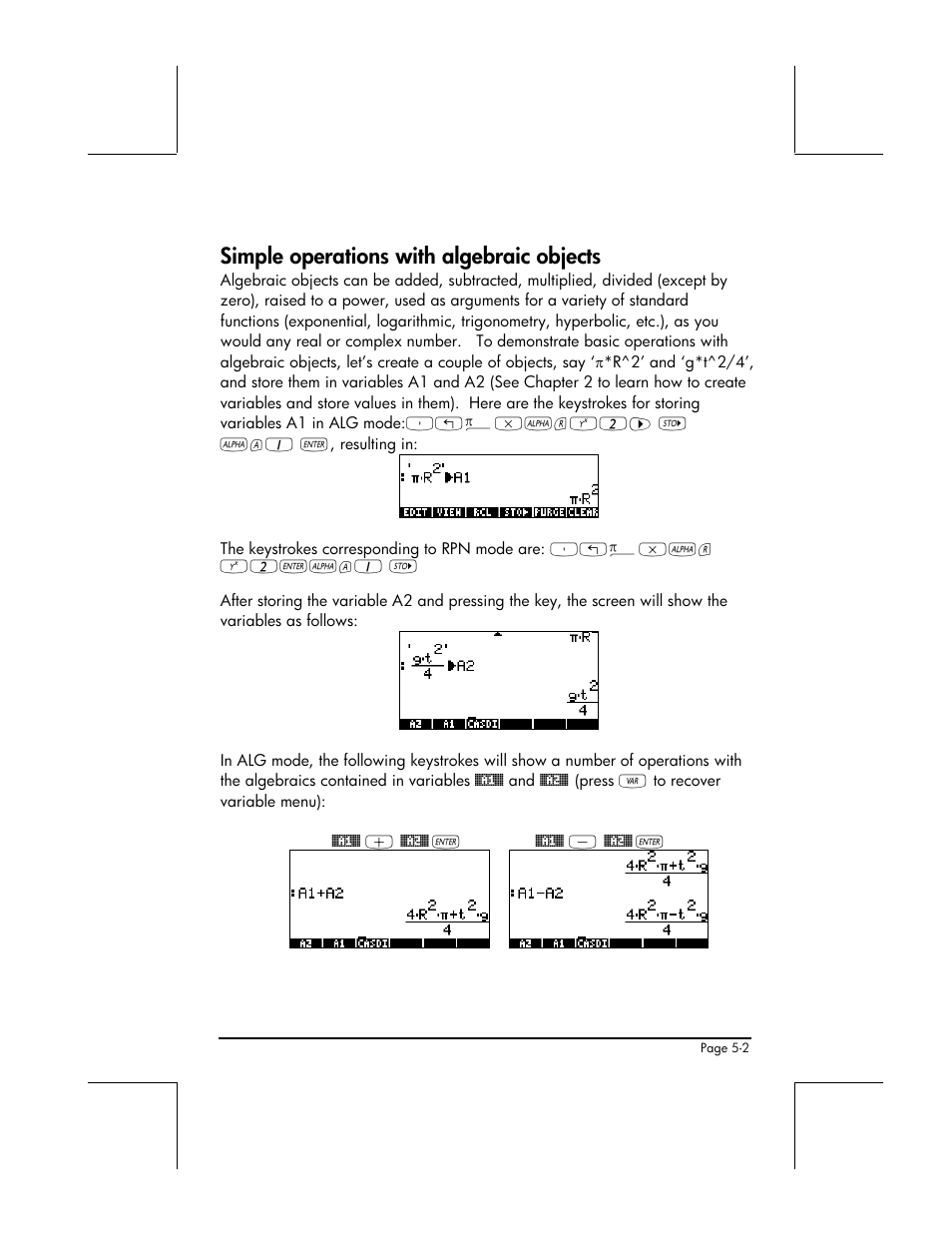 Simple operations with algebraic objects | HP 48gII User Manual | Page 173 / 864