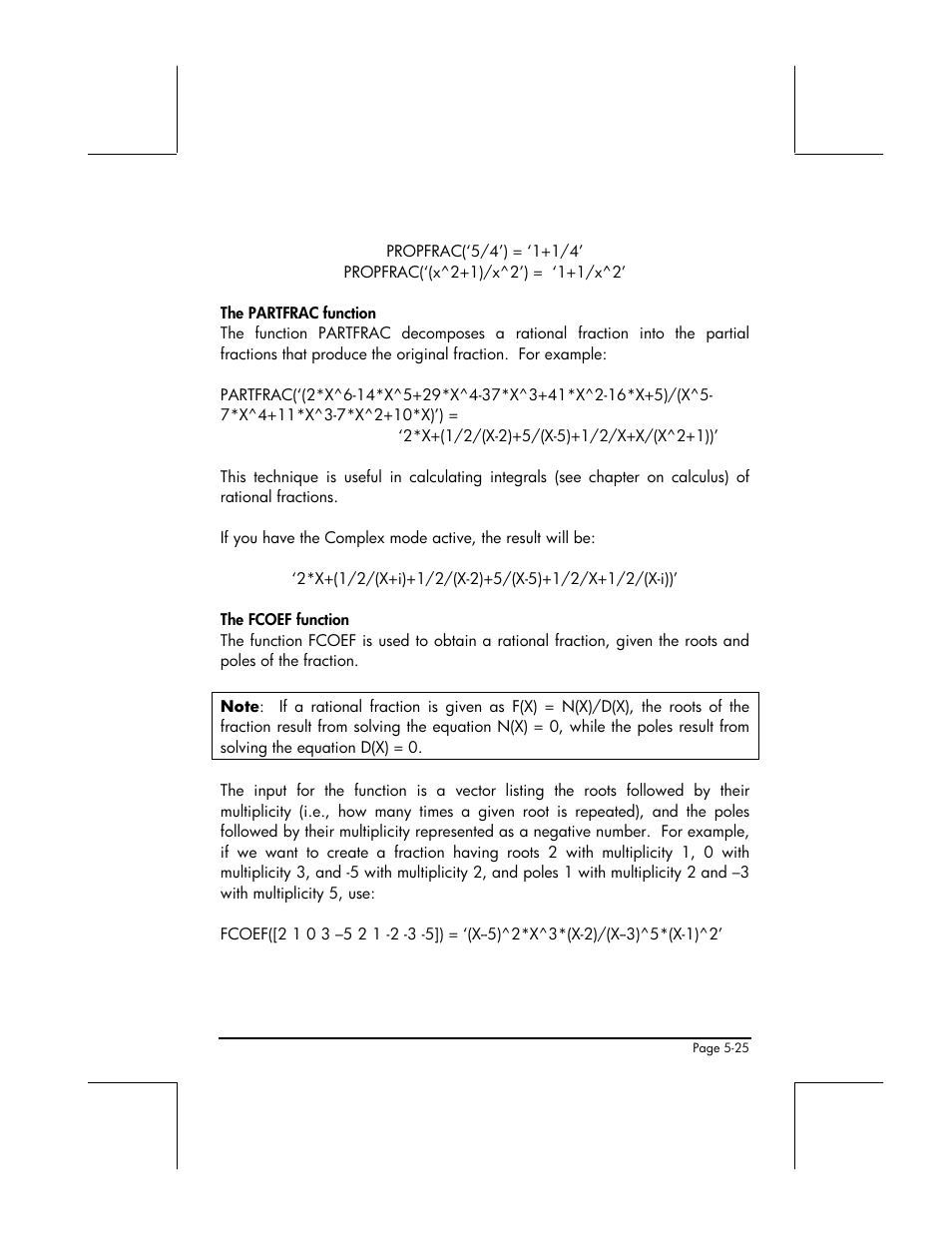 The partfrac function, The fcoef function | HP 48gII User Manual | Page 196 / 864