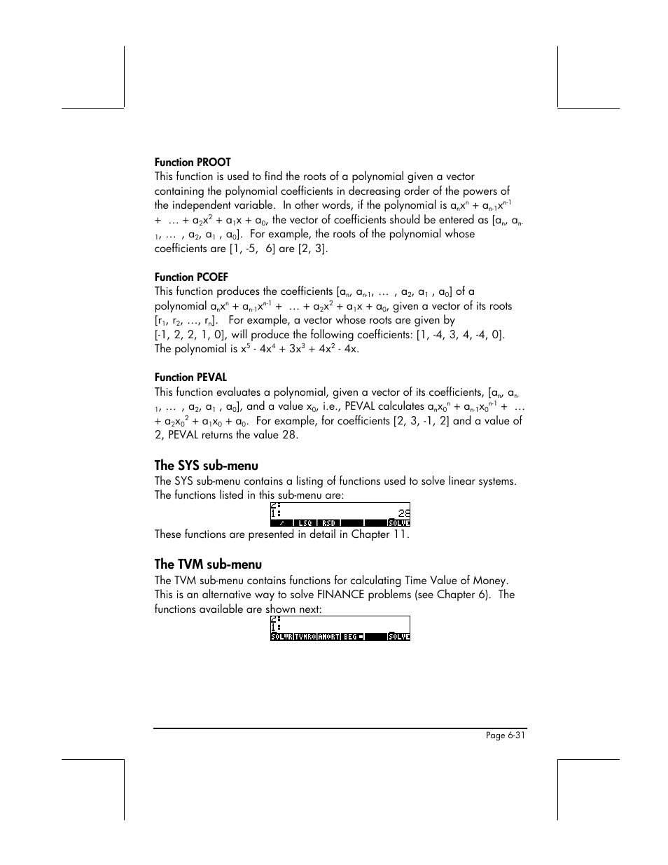 The sys sub-menu, The tvm sub-menu | HP 48gII User Manual | Page 232 / 864
