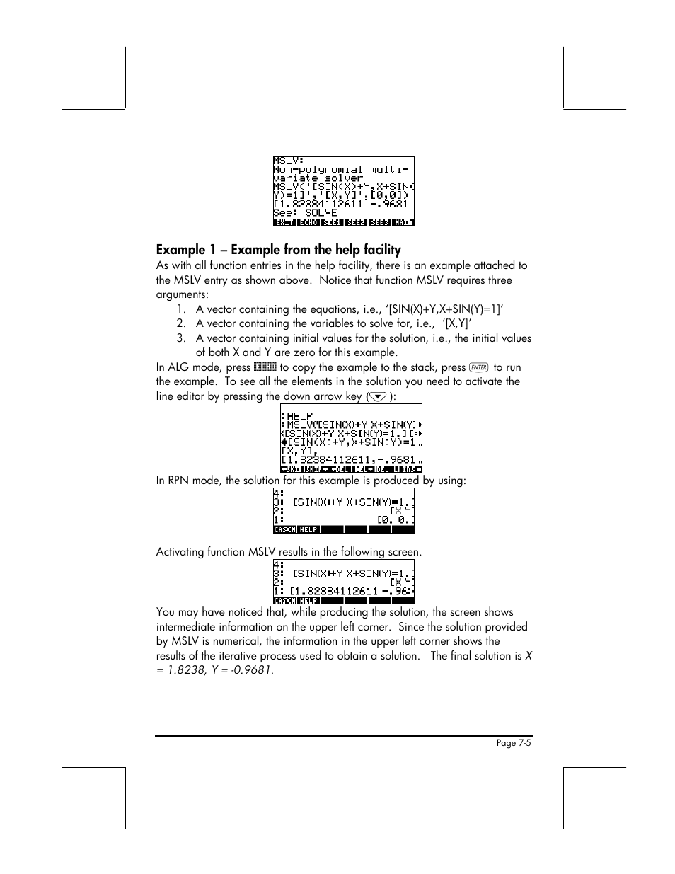 Example 1 – example from the help facility | HP 48gII User Manual | Page 239 / 864