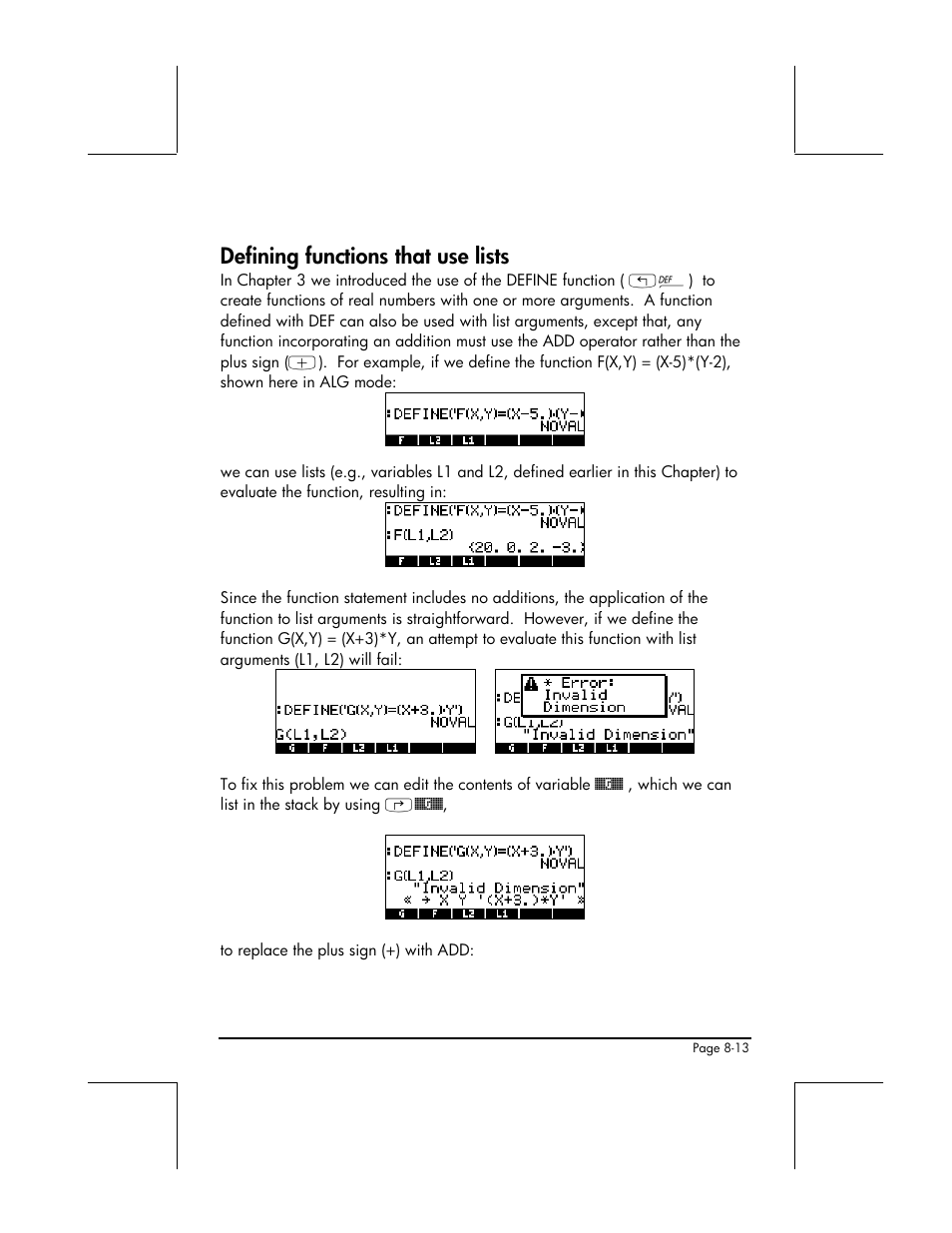 Defining functions that use lists | HP 48gII User Manual | Page 268 / 864
