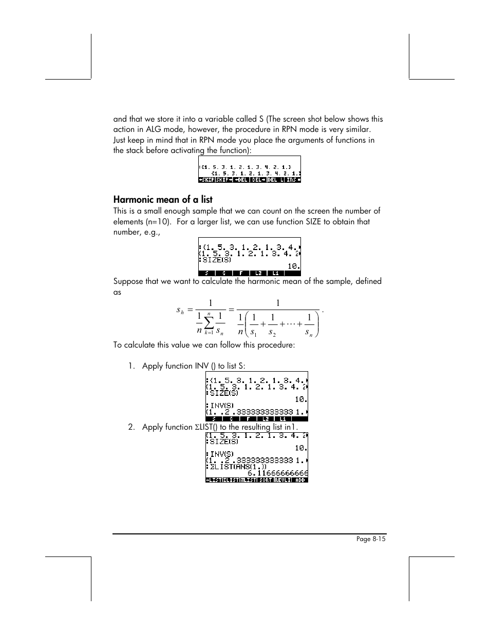 Harmonic mean of a list | HP 48gII User Manual | Page 270 / 864