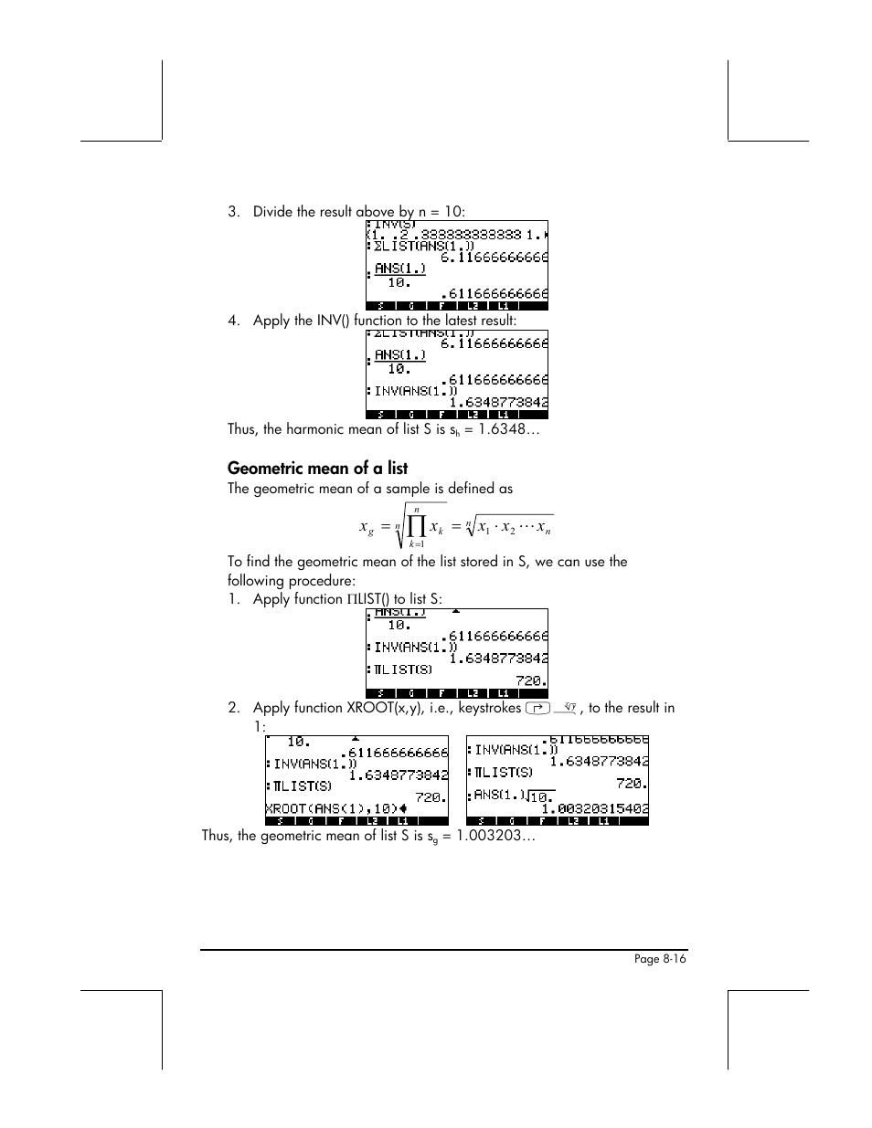 Geometric mean of a list | HP 48gII User Manual | Page 271 / 864