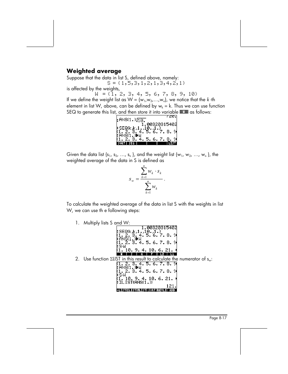 Weighted average, Ws w s | HP 48gII User Manual | Page 272 / 864