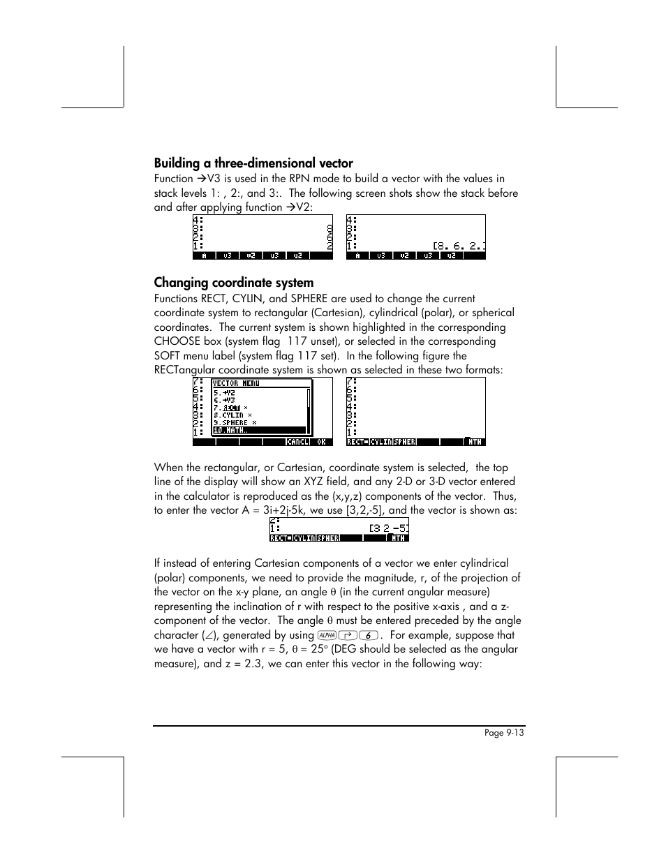 Building a three-dimensional vector, Changing coordinate system | HP 48gII User Manual | Page 288 / 864