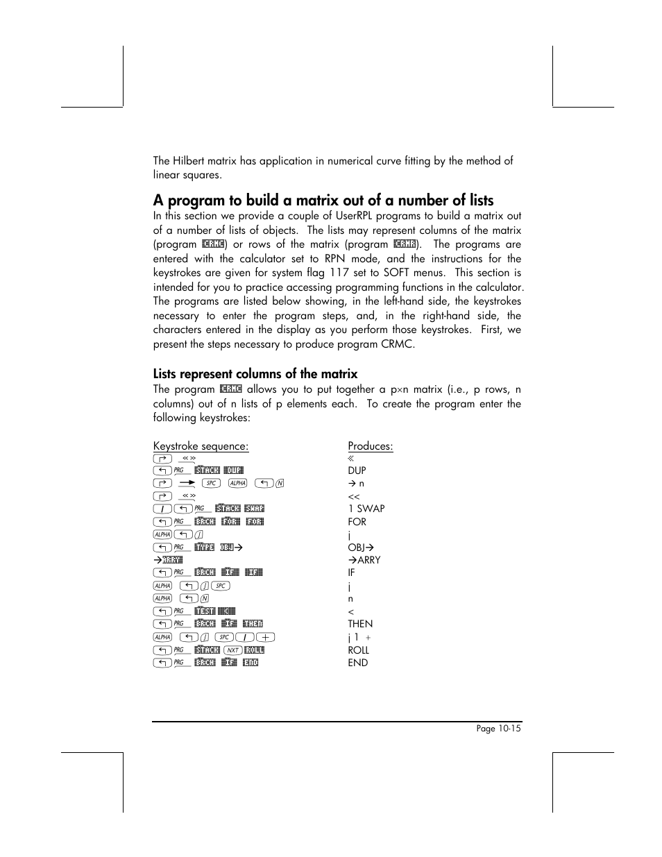 Lists represent columns of the matrix | HP 48gII User Manual | Page 315 / 864
