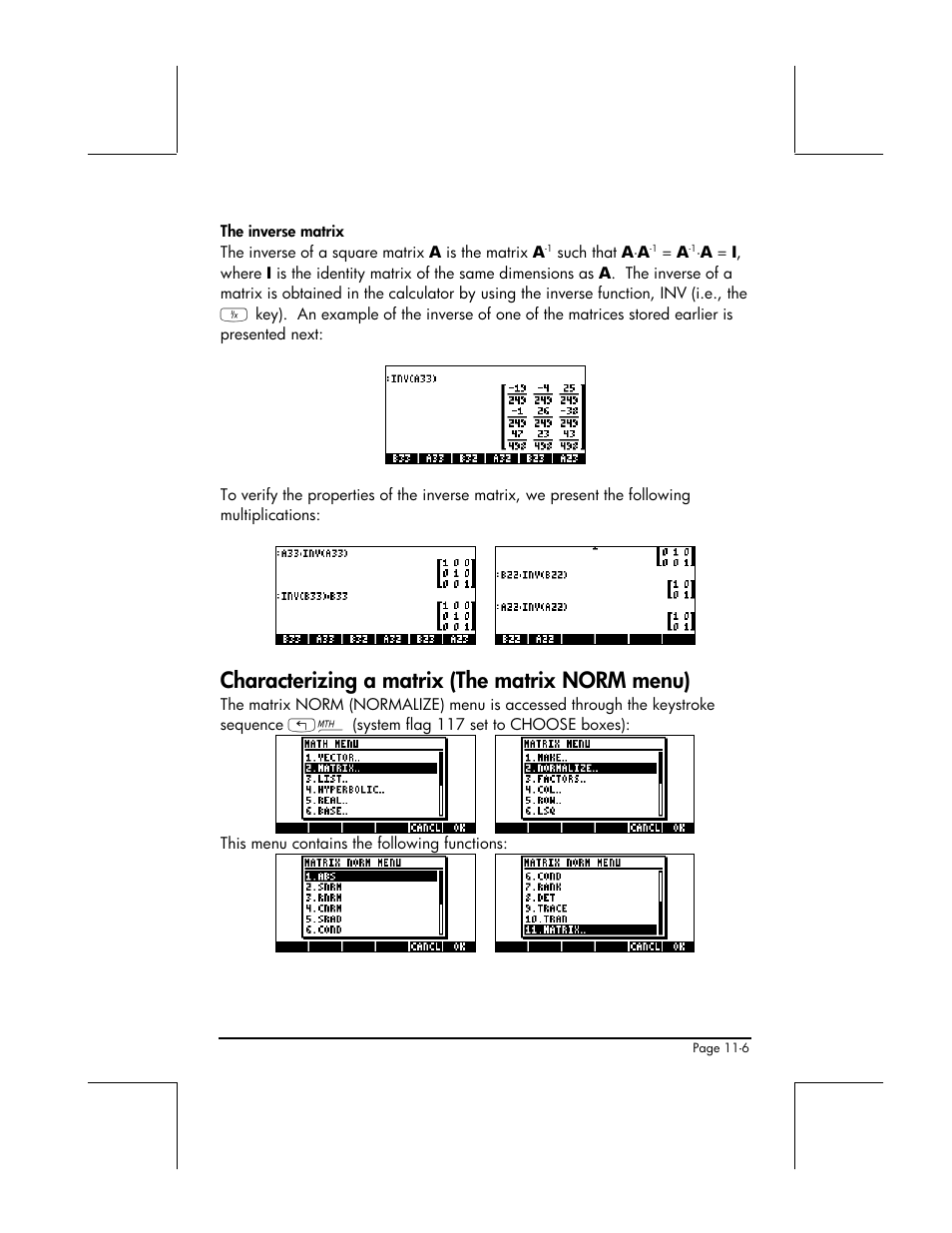 Characterizing a matrix (the matrix norm menu) | HP 48gII User Manual | Page 332 / 864