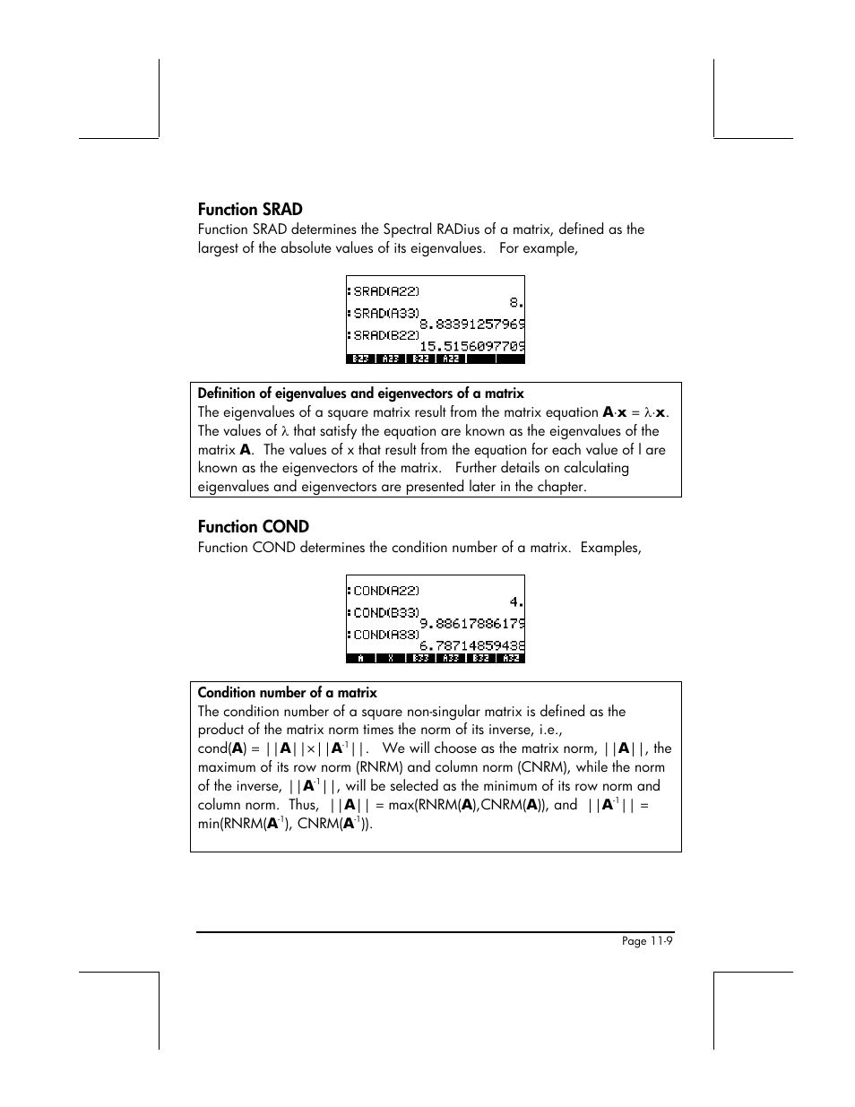 Function srad, Function cond | HP 48gII User Manual | Page 335 / 864