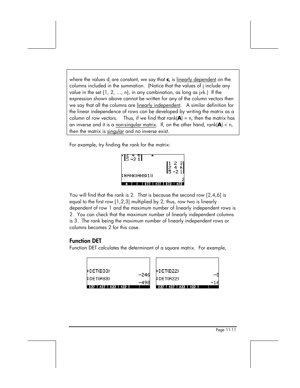 Function det | HP 48gII User Manual | Page 337 / 864