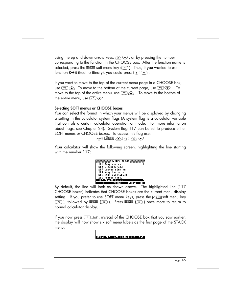 Selecting soft menus or choose boxes | HP 48gII User Manual | Page 34 / 864