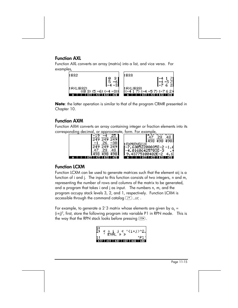 Function axl, Function axm, Function lcxm | HP 48gII User Manual | Page 341 / 864