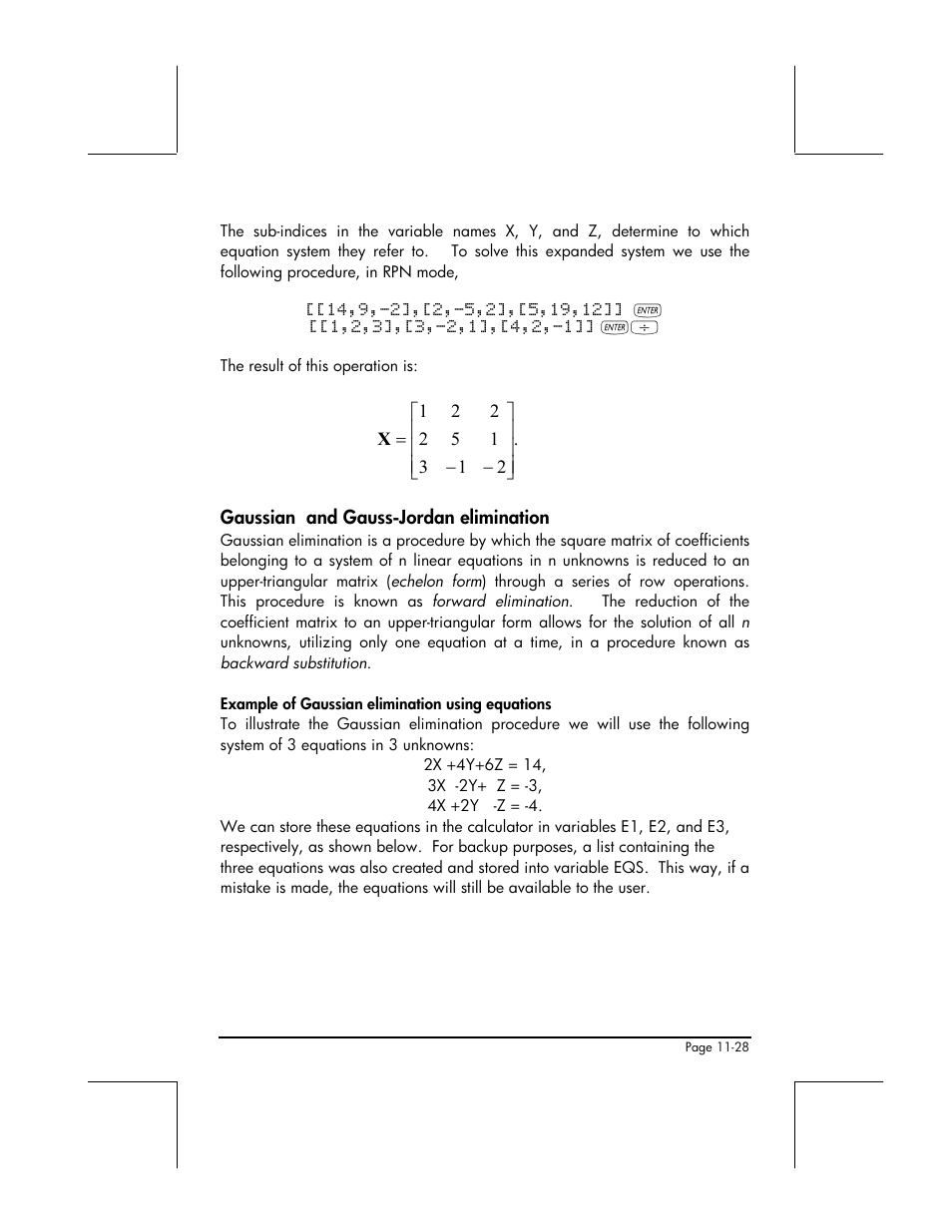 Gaussian and gauss-jordan elimination | HP 48gII User Manual | Page 354 / 864