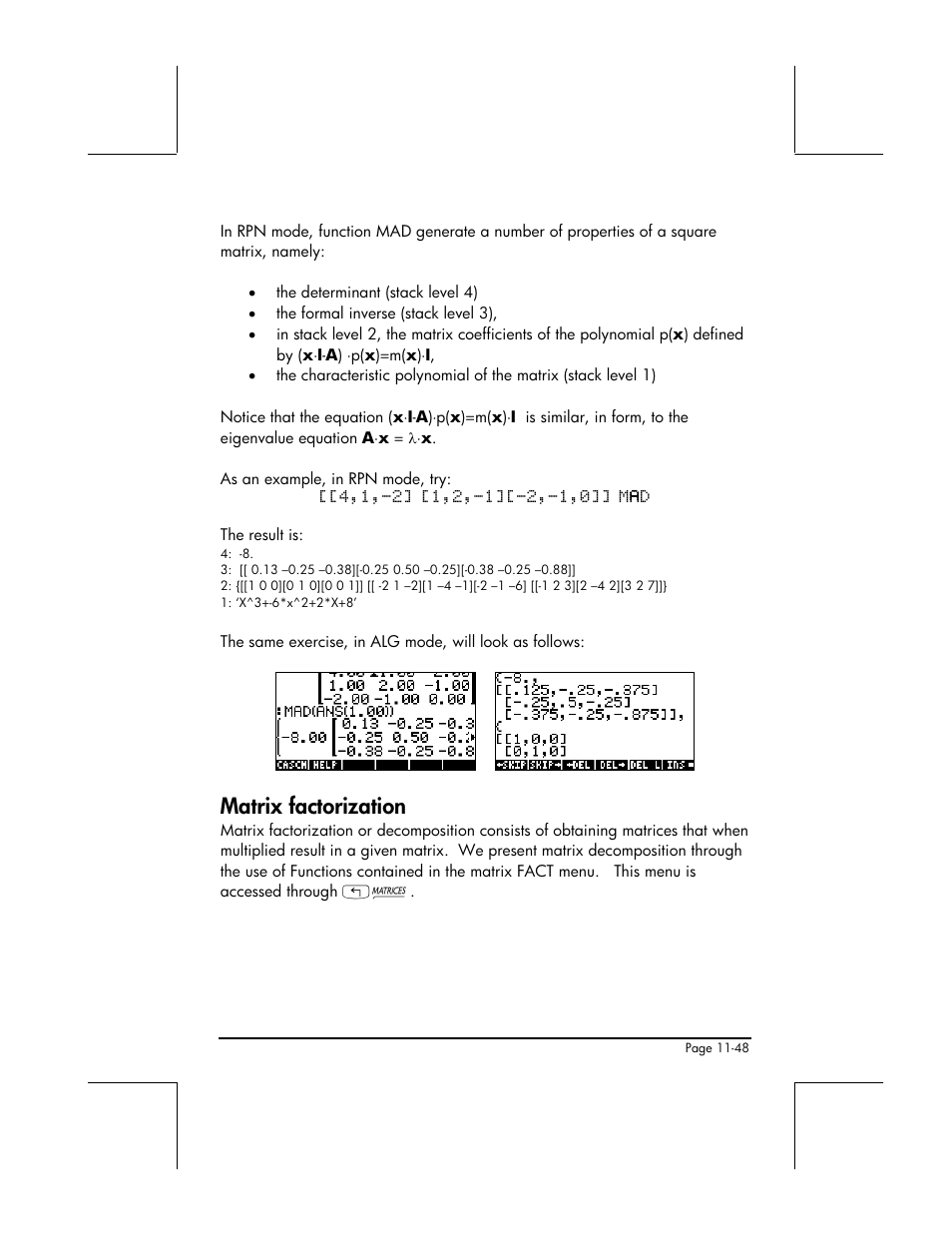 Matrix factorization | HP 48gII User Manual | Page 374 / 864
