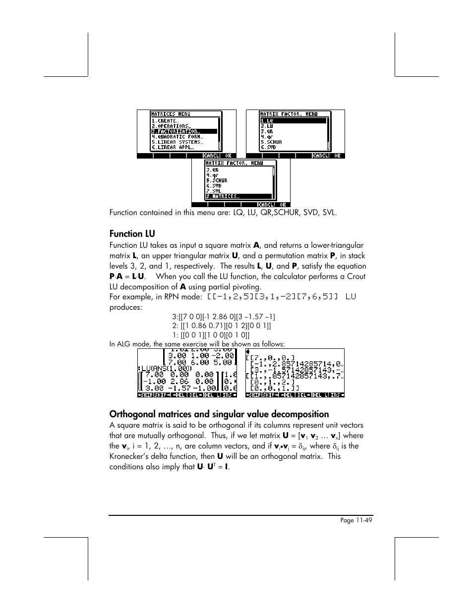 Function lu | HP 48gII User Manual | Page 375 / 864